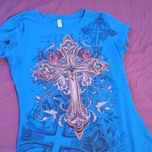 Eevee blue rhinestone cross shirt